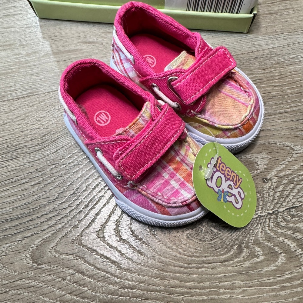 Teeny Toes Infant Girls Pink Orange Plaid Boat Shoes Loafers Size 1 Wide